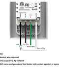 Back view of WiFi Light Switch 3 Gang showing wiring setup with neutral wire, compatible with Alexa Google Home 2.4 GHz network.