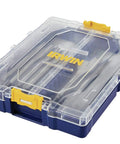 Speedbor Max 8-Piece Wood Drill Bit Set With Clear Lid, Stackable Case for Easy Viewing and Travel Ready, closed case view.