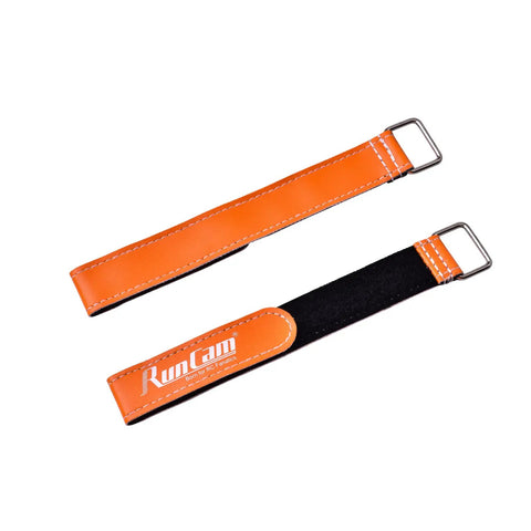 Bright Orange Rubberized FPV Battery Straps 10 Pack Non Slip Tie Down Straps For Drones Helis Planes And Cars With Metal Buckles 20x220mm Highly Visible Secure Your Gear During Flights showing two straps with metal buckles
