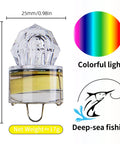 LED Diamond Fishing Lights Set Of 5 Underwater Flasher Lures, 25x45mm size, with colorful light for deep-sea fishing, 17g weight.