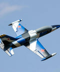 RC Arrows 50mm L39 RC Plane With Vector Flight Stabilization System PNP Blue in flight against clear sky