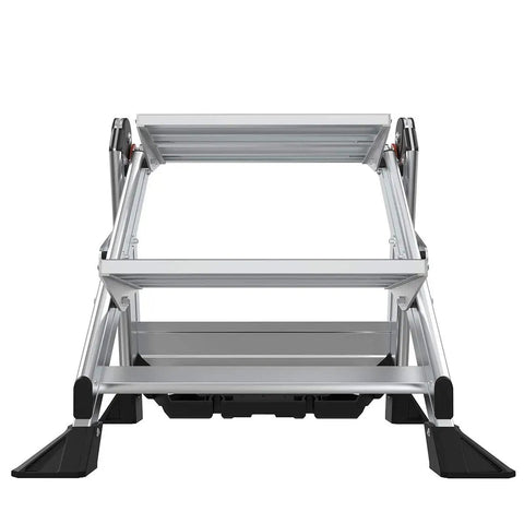 Front view of Jumbo Step Aluminum 2 Step Stool Ladder, Lightweight Yet Sturdy With A 375 Pound Duty Rating, extended position