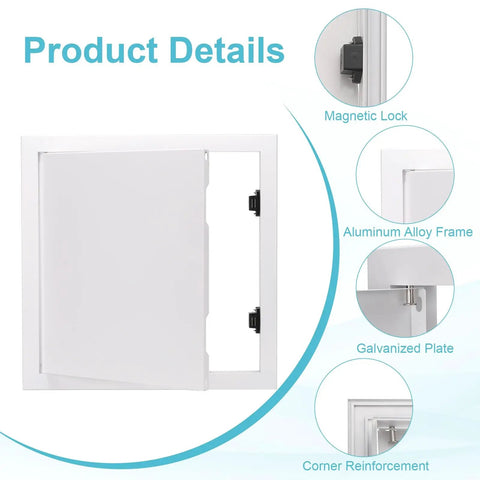 Heavy Duty Zero Hassle 15X15 Inch Drywall Access Panel For Wall And Ceiling Plumbing Repair Easy Pop Open Click Lock White Cover features a magnetic lock.