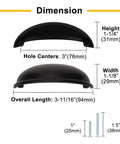 Dimensions of Brushed Gold Cup Drawer Pulls 3 Inch 76mm Set of 10 Durable Metal Cabinet Handles shown with screw sizes