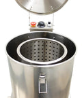 Open top view of No Sweat Commercial Electric Salad Dryer And Heavy Duty Salad Spinner For Restaurants Built From Top Tier Stainless Steel.
