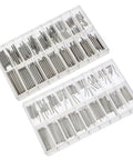 Stainless Steel Watch Link Pins Kit With Storage Box, 180 Pieces, 18 Sizes, 1.8mm And 0.9mm Spring Pins For Metal Links, Replacement Tool Set For Watchmakers And DIY Repair Pros, clear organizer shown