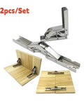Beefy Heavy Duty Ball Bearing Door Hinges Two Pack With Folding Flat Brackets For Hidden Desk Frames And Cabinets, Stainless Steel All Weather, Smooth Quiet Close, Built To Last, 2pcs/set