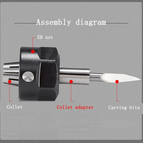 Pro Grade High Carbon Steel Collet Die Grinder Chuck Driver Adapter 1 Quarter To 1 Eighth Inch CNC Engraving Bit Router Converter diagram