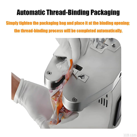 Top Tier Automatic Twist Tie Machine For Food Sealing Bread And Candy Bundling Plus Wire Harness Binding Tool With Durable Aluminum Build and smooth operation, showcasing automatic thread-binding in use.