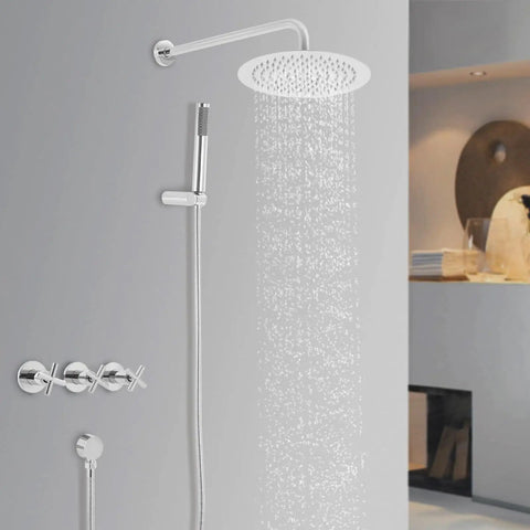Wall Mounted Shower System 10 Inch Rainfall Shower with Handheld Spray, modern chrome design with rainfall feature.