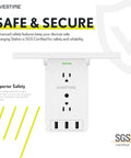 8 Outlet Wall Outlet Extender With 3 USB Ports And Built In Shelf Charging Station, Cable Organizer, Plug And Play, White