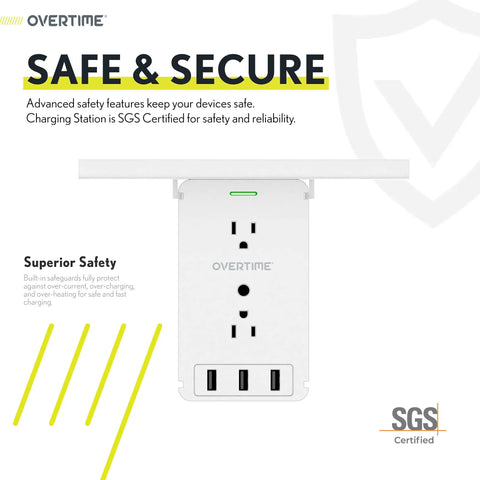 8 Outlet Wall Outlet Extender With 3 USB Ports And Built In Shelf Charging Station, Cable Organizer, Plug And Play, White