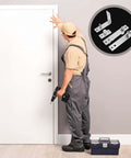 Installer with Heavy Duty Stainless Steel Pivot Door Hinges Set Hidden Cabinet And Bookshelf Door Hardware displayed above.
