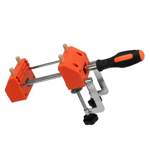 Home Table Bench Vise Clamp For Woodworking ABS And Stainless Steel Universal Clamp With Wood Pins For Bench Fixing Holding Small Pieces And Quick DIY Woodworking Tasks orange table vise clamp with metal screw and wood pins