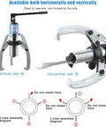 Heavy Duty Hydraulic Bearing Puller Wrench 15 Ton showing vertical and horizontal use with illustration diagrams for assembly.