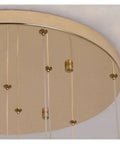 Close-up of Dope Modern Nordic Staircase Chandelier gold ceiling mount with hanging wires for living room and dining remote dimming.