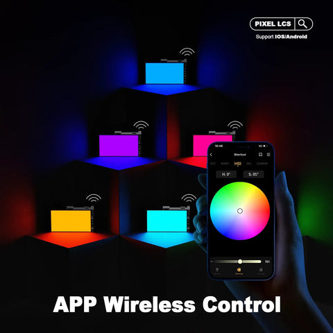 G1s RGB Video Light With App Control, 12W Portable LED Camera Light showcasing color control features on smartphone app
