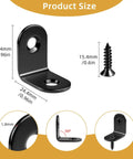 Twenty Piece Heavy Duty Black L Brackets For Wood And Metal Shop Projects Featuring Corrosion Resistant Stainless Steel Build With Countersunk Screws. Dimensions and features displayed.