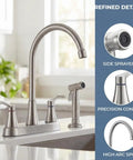 Brushed Nickel Kitchen Faucet With Sprayer And Side Sprayer 3 Hole RV Utility Touch Faucet In Stainless Steel For Modern Kitchens