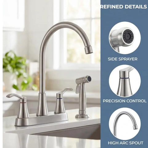 Brushed Nickel Kitchen Faucet With Sprayer And Side Sprayer 3 Hole RV Utility Touch Faucet In Stainless Steel For Modern Kitchens