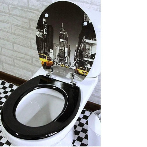 Universal Wooden Toilet Seat With Slow Close Soft Drop Lid And Sturdy Chrome Hinges Durable Enamel Coated Bathroom Fixture on toilet.