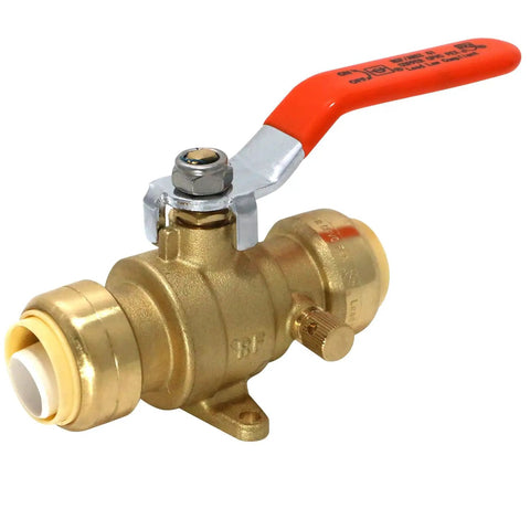 Push Fit 3/4 Inch Ball Valve With Drain And Drop Ear For Quick Install And Easy Mounting, durable brass plumbing fitting