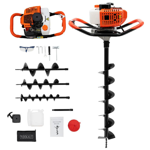 Beast Gas Powered Post Hole Digger With 52cc 1700W Power, Heavy Duty Earth Auger Digger Kit with drill bits and tools