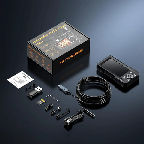 4.3 Inch Industrial Endoscope Borescope With 16.5 Ft Cable, 1080P HD Camera, IPS Display, Real Time Analysis, One Click Photo And Video Capture For Home And Pro Inspections, with screen, cable, and accessories