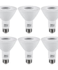 Pack of 6 8W Equivalent PAR30 LED Bulbs 75W Replacement CRI 90 Plus Dimmable Flood Light Bulbs arranged in rows