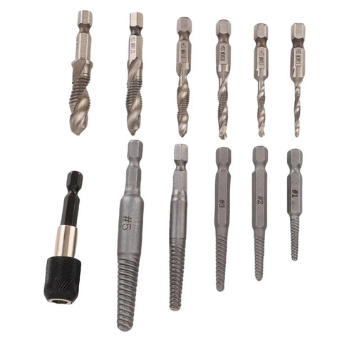 Super Cool 11 Piece Screw Extractor Kit Makes Broken Bolt Removal A Breeze For Your Car Garage With Tap Adapter And Extension Bar Set Up, metal bits
