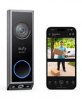 Dual Camera Video Doorbell With Local Storage 2K FHD Head To Toe Front And Downward Views Color Night Vision Two Way Talk AI Motion And Package Detection Wireless Or Wired No Subscriptions next to smartphone display