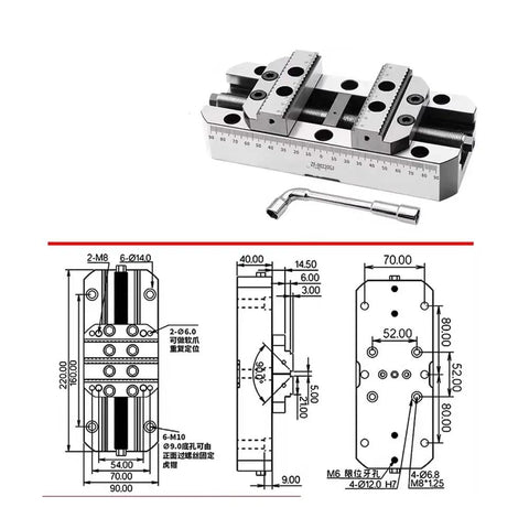 Heavy Duty Self Centering Vise engineered for top shelf CNC machining workflow showing clamping mechanism and dimensions.