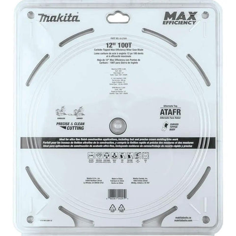 Packaging of 12 Inch 100 Tooth Carbide Tipped Miter Saw Blade for Max Efficiency, Faster Cuts, Smoother Finish, Thin Kerf Design
