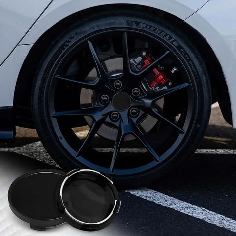 Sleek Black 55Mm Abs Wheel Center Caps 4Pack Heavy Duty Snap On Rim Covers Universal Fitment waterproof durable product on car tire.