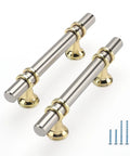 10 Pack Brushed Nickel And Gold Cabinet Pulls 3 Inch Hole Centers 76mm, shown with screws, zinc alloy kitchen cabinet handles