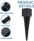 4x4 Fence Post Ground Spike Anchor Pack, Built Tough 16 Inch Metal Post Base with black powder coating, features wave design and excellent material