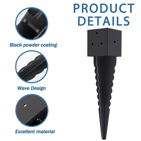 4x4 Fence Post Ground Spike Anchor Pack, Built Tough 16 Inch Metal Post Base with black powder coating, features wave design and excellent material