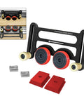 Precision Table Saw Guide Featherboard With Sliding Blocks And Double Wheel Bearing Roller for clean cuts, includes red and black roller components.