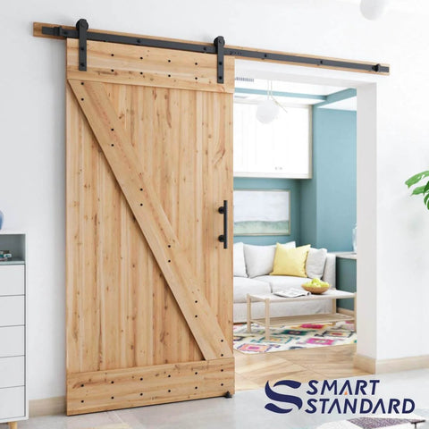 8 Ft Heavy Duty Sliding Barn Door Hardware Kit Black Finish Fits 42 To 48 Inch Doors Includes Pull Handle Set And Floor Guide