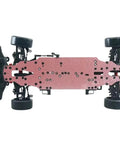 Beefed-Up Chassis Frame One-Tenth Scale Fiber Build With CVD Axles, Durable 4WD Drift Frame undercarriage view for racing