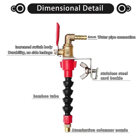 Pro Grade Dust Busting Misting System Water Sprayer with adjustable nozzle, bamboo tube, stainless steel buckle, and 6mm connector