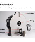 Built Tough Six Inch Three Jaw Chuck Dividing Head For Horizontal Or Vertical Use With Cnc Milling Rotational Axis And One To Ninety Ratio showing positioning blocks with locating pins.