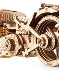 Wooden Mechanical Motorcycle DIY Kit With Rubber Band Engine Dope Vintage Bike Model For Vehicle Enthusiasts And Bikers Plywood Build With Wide Rear Wheel Prime Gift Idea, front view