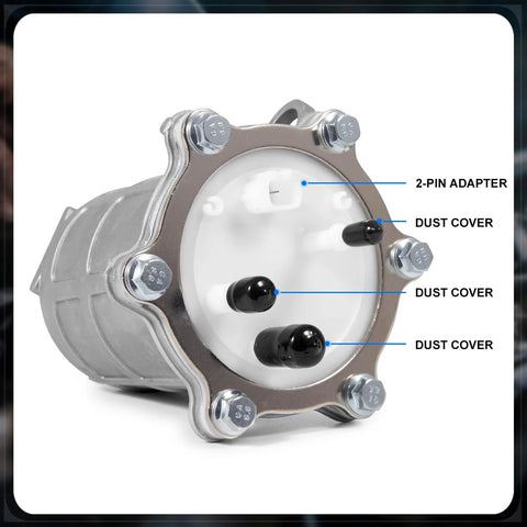 Front view of Honda Fuel Pump Replacement For Rancher 420 Foreman 500 TRX420 TRX500 TRX700XX 2007-2014 ATV Models Drop-In Plug And Play With Precision Fuel Delivery 16700-HP5-602 showing connections and adapters.
