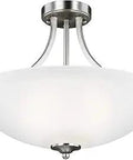 Geary Three Light Semi Flush Convertible Pendant Ceiling Fixture in Brushed Nickel with Satin Etched Glass Shade
