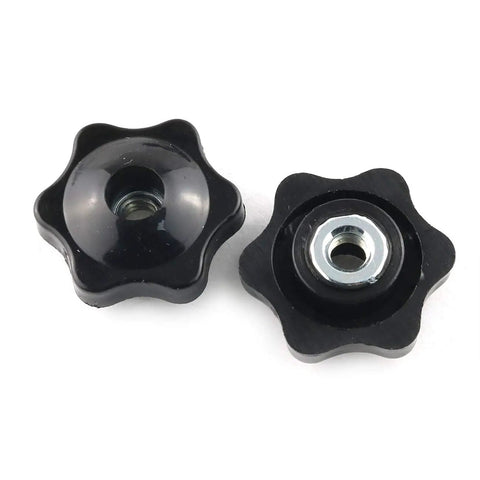 Kickass 8 Set Hardware Kit Featuring Solid Black Knobs, 1/4 Inch Hex Wedge Locknuts, And 1/4-20x2-1/2 Galvanized Bolts With Flat Washers, Dead Simple For Jig Construction And Fixture Fabrication Work. Black star-shaped knobs for secure clamping.