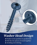 Exterior Pocket Hole Screws One And A Half Inch, Washer Head, Square Drive, Coarse Thread, Blue Coated shown close-up