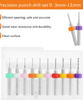 Pro Grade Micro Drill Bit Set 0.3-1.2mm tungsten carbide for PCB engraving, displayed in case, colored rings on shanks.