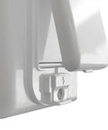 Close-up of white two pack rocker switch guard cover installed for baby proofing your home, fits single, double, triple switches.