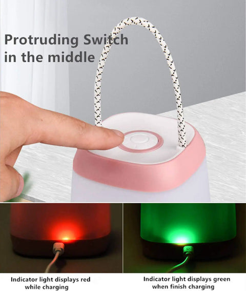 USB Rechargeable Night Light For Kids, Portable Camping Lantern With 3 Light Modes, showing charging indicator lights
